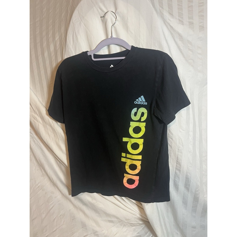 Adidas Kids Black Vertical Gradient Logo Graphic T-Shirt Size M 10/12